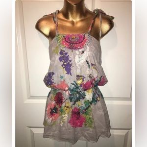 Luv Stori Women's Gray Floral Top Size Small spaghetti strap